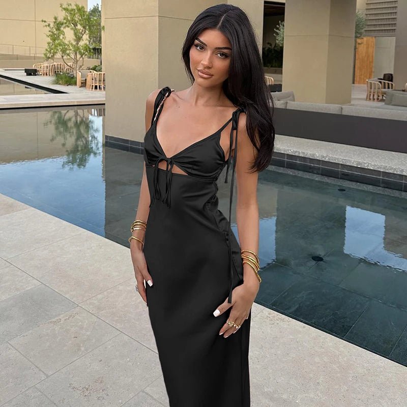 Aaliyah V-Neck Lace-Up Spaghetti Strap Maxi Dress