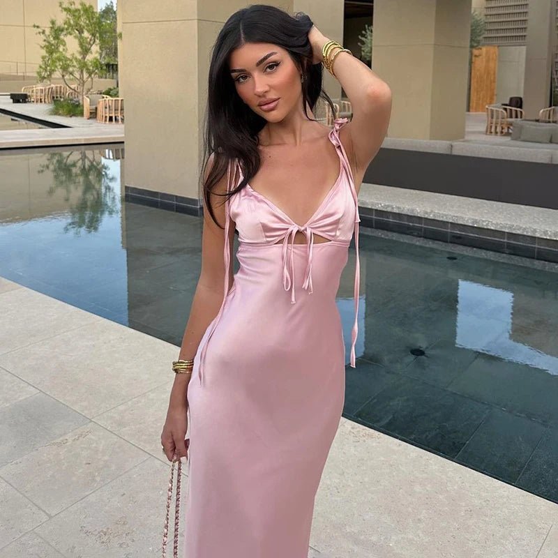 Aaliyah V-Neck Lace-Up Spaghetti Strap Maxi Dress