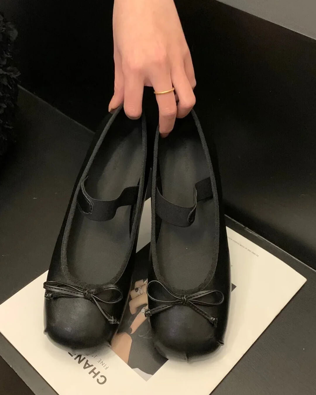 Angela Bowtie Leather Ballet Flats