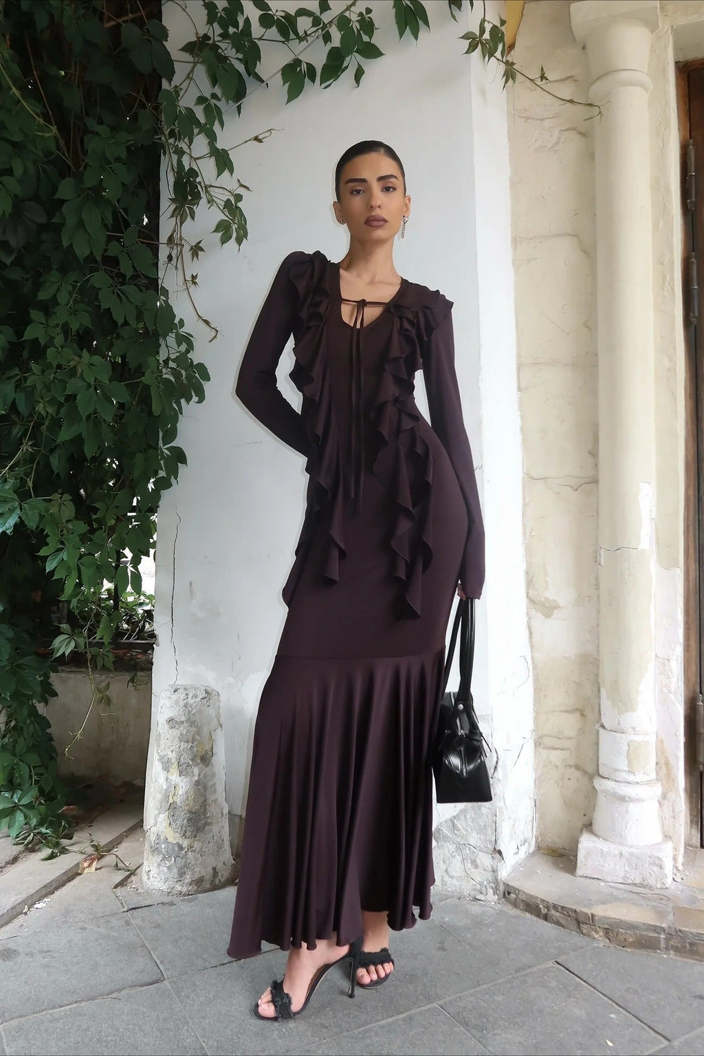 Arielle Ruffled Long-Sleeve Maxi Dress