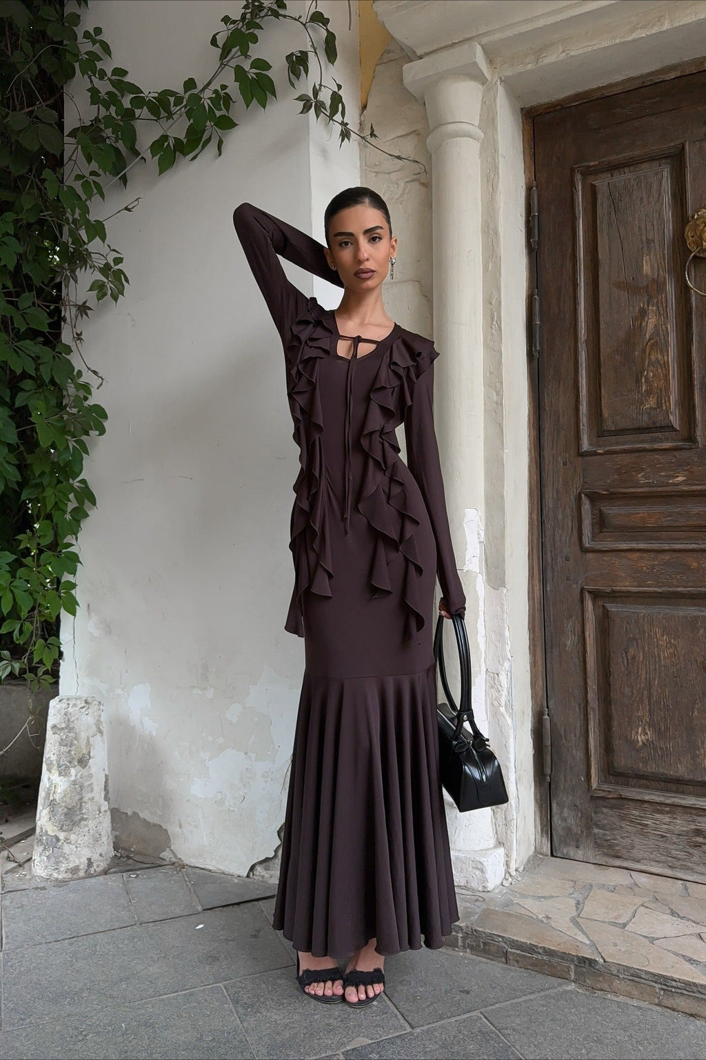 Arielle Ruffled Long-Sleeve Maxi Dress