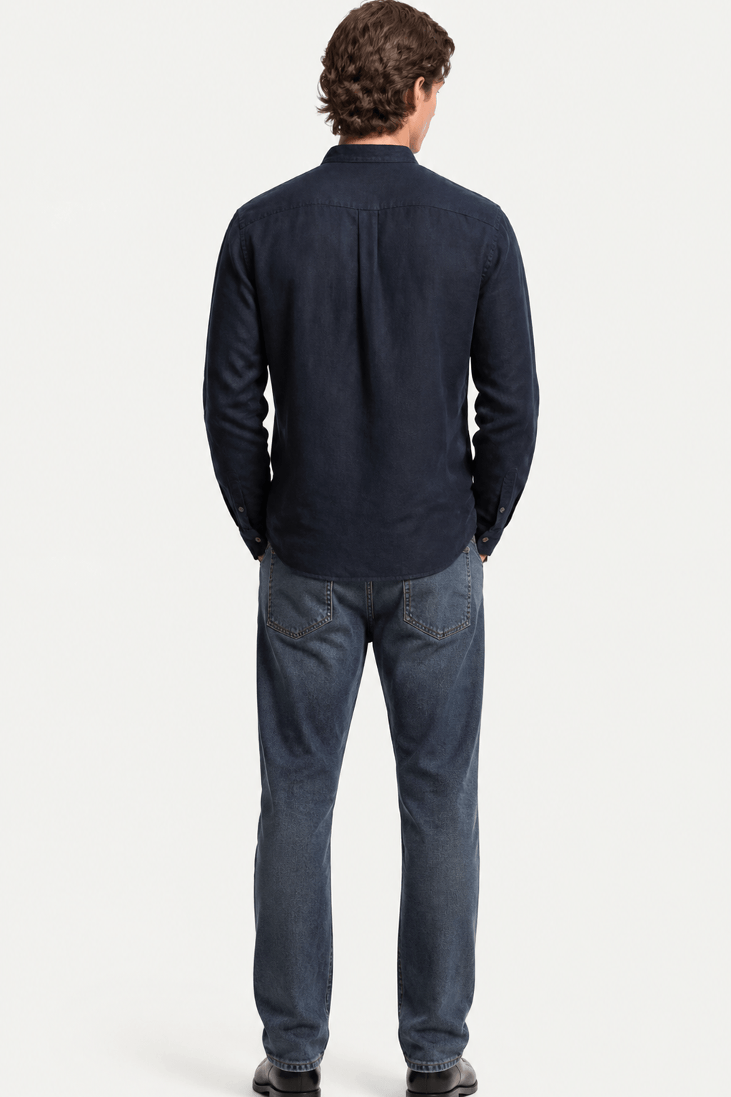 Band Collar Shirt Men Linen Casual Summer