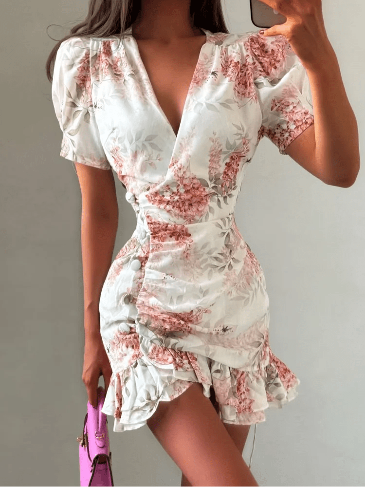 Beatrice Floral V-Neck Mini Dress