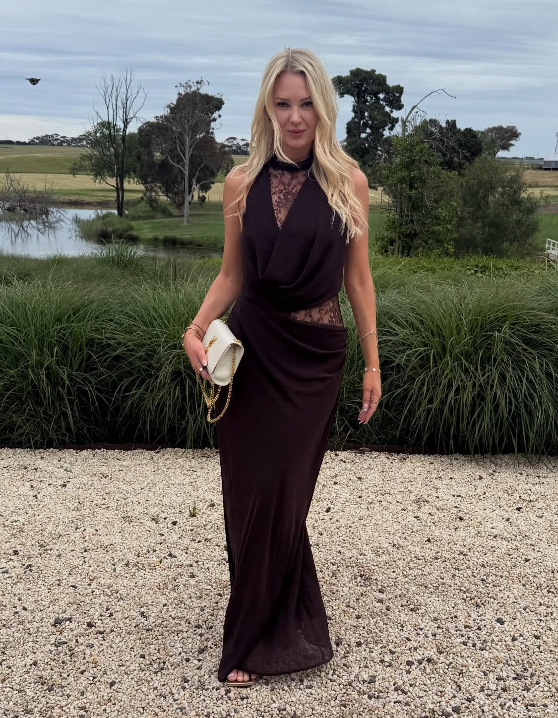 Beatrice Halter Lace Patchwork Maxi Dress