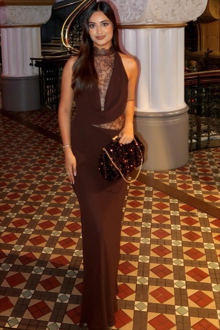 Beatrice Halter Lace Patchwork Maxi Dress