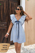 Beatrice Striped V-Neck Ruffle Mini Dress