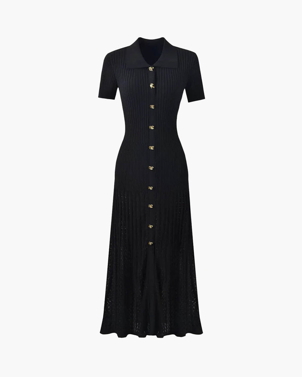 Beatrice Turn-Down Collar Knit Maxi Dress