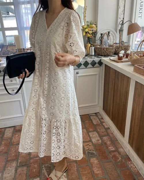 Beatrice V-Neck Embroidered Maxi Dress
