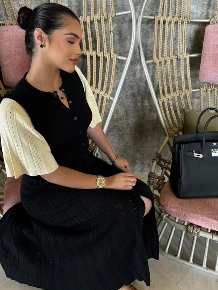 Bianca Bell Sleeve Pleated Knit Midi Dress