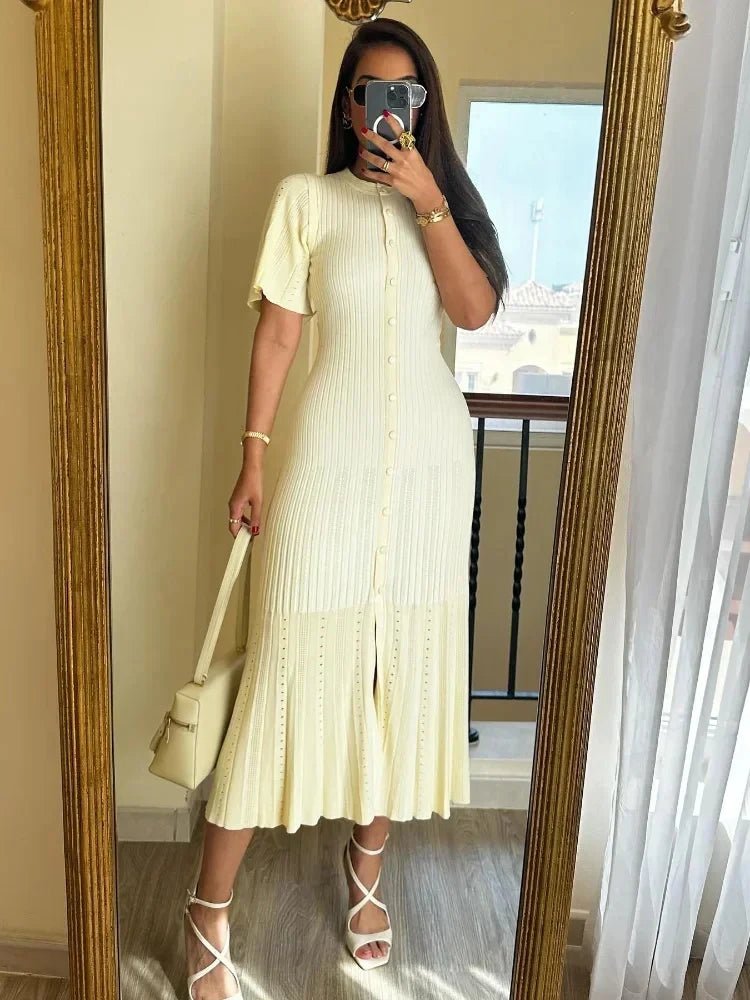Bianca Bell Sleeve Pleated Knit Midi Dress