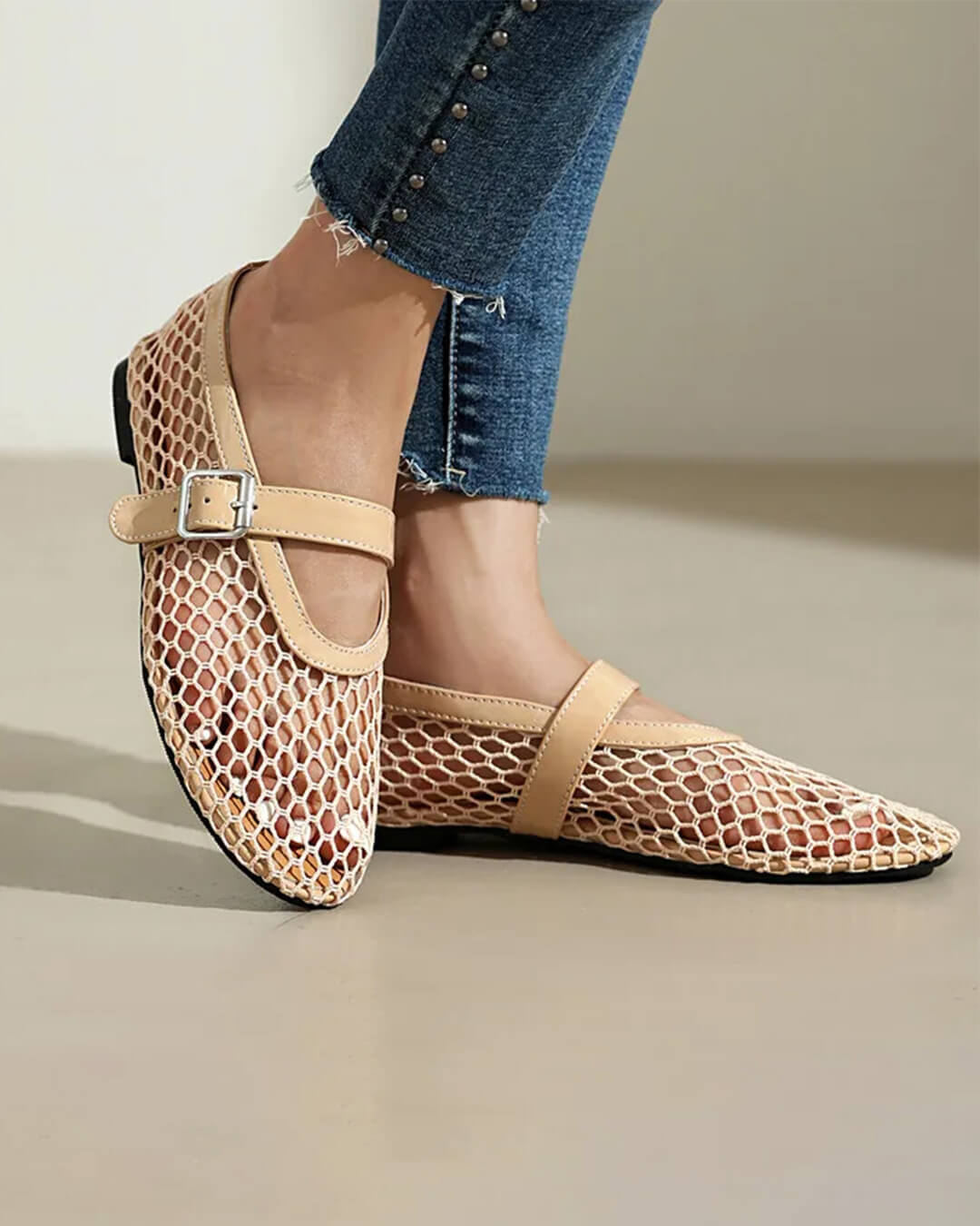 Bianca Buckled Mesh Ballet Flats