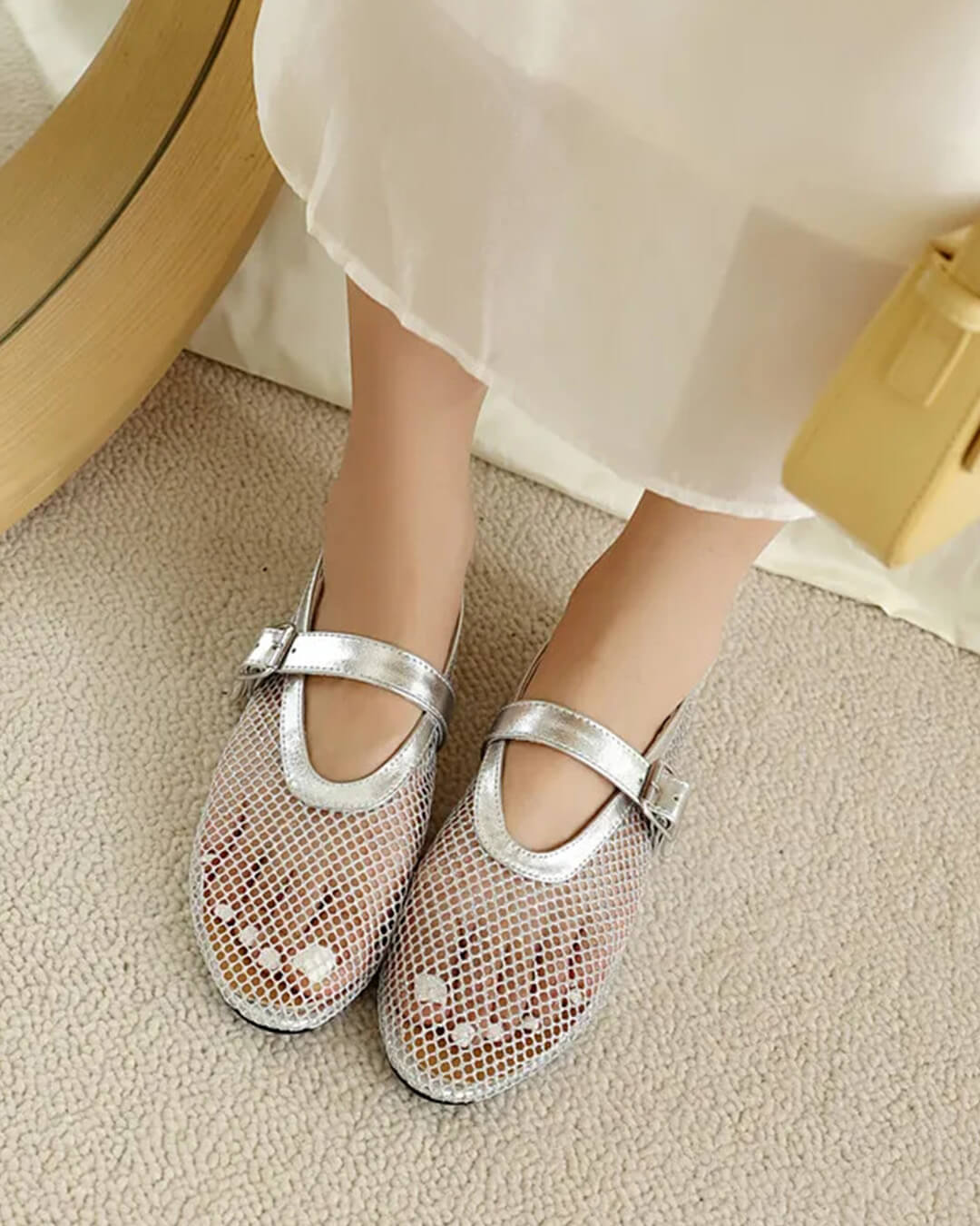 Bianca Buckled Mesh Ballet Flats