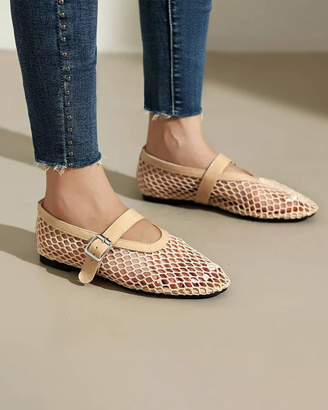 Bianca Buckled Mesh Ballet Flats