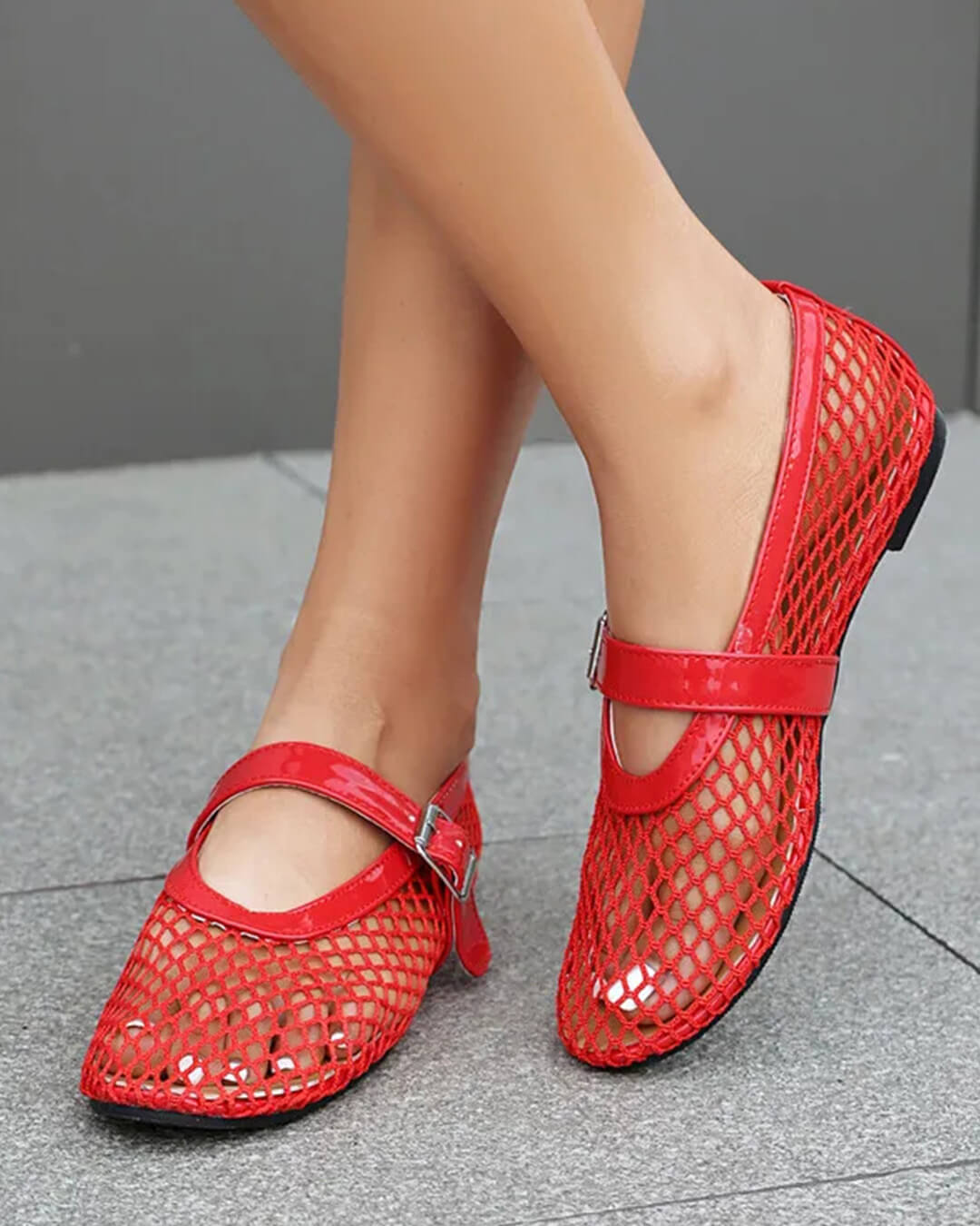 Bianca Buckled Mesh Ballet Flats