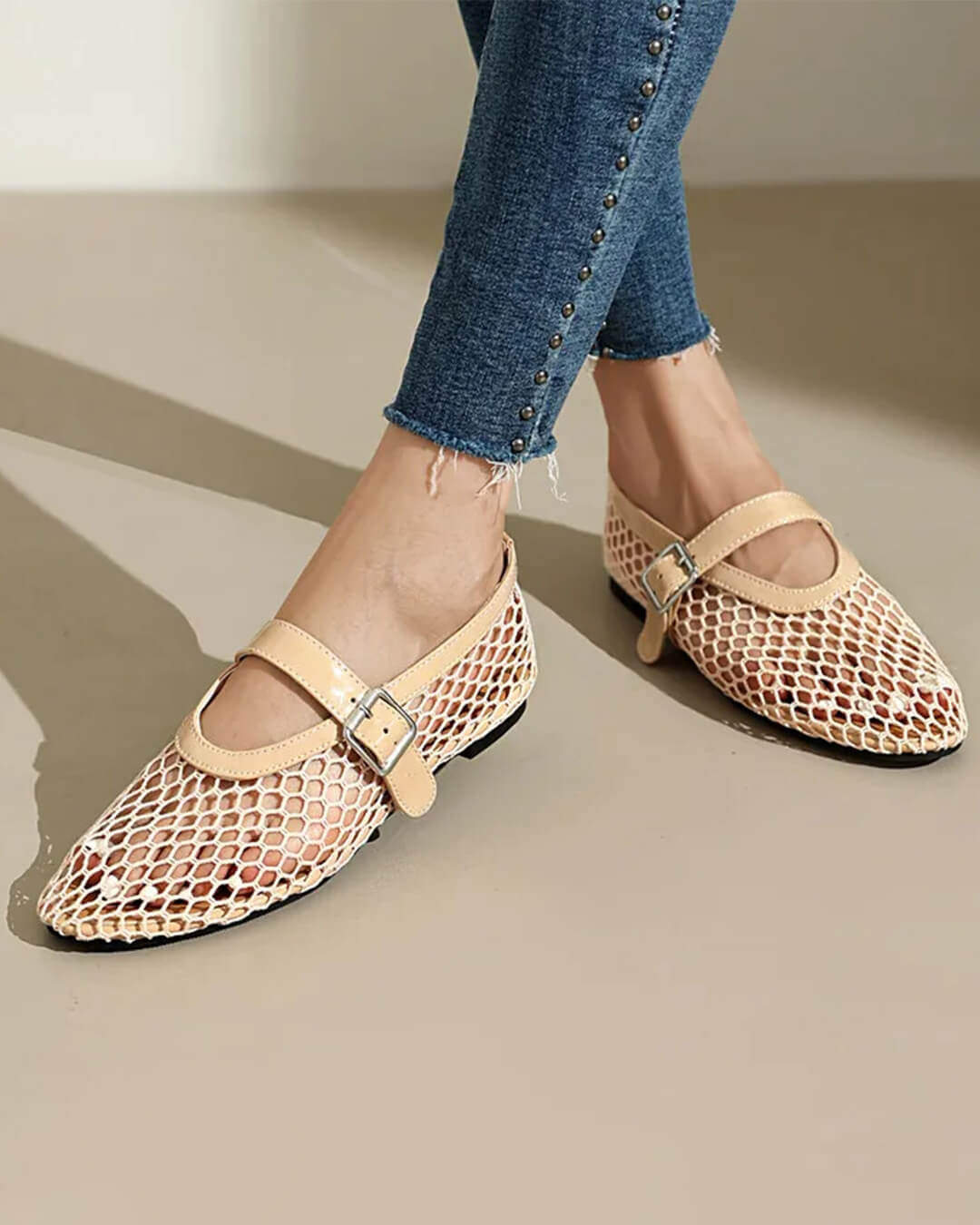 Bianca Buckled Mesh Ballet Flats