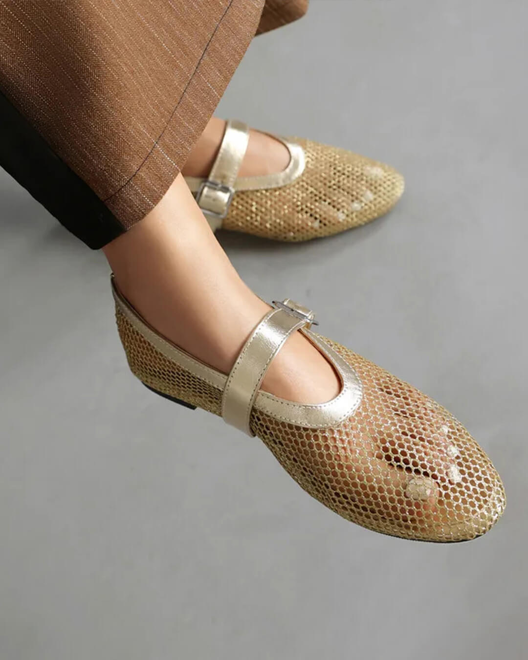 Bianca Buckled Mesh Ballet Flats