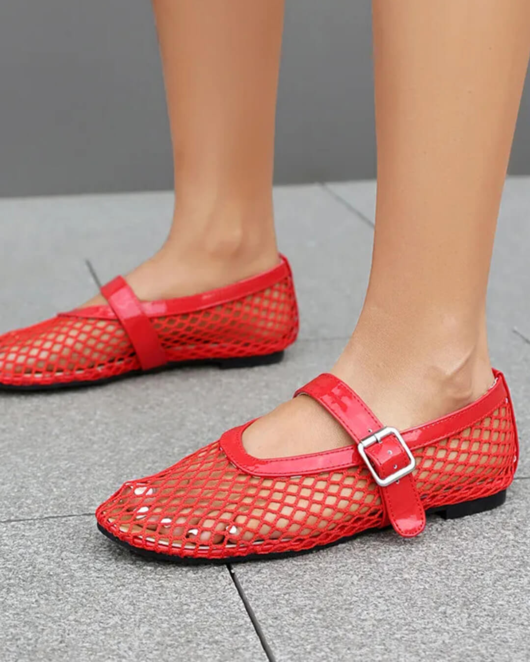 Bianca Buckled Mesh Ballet Flats