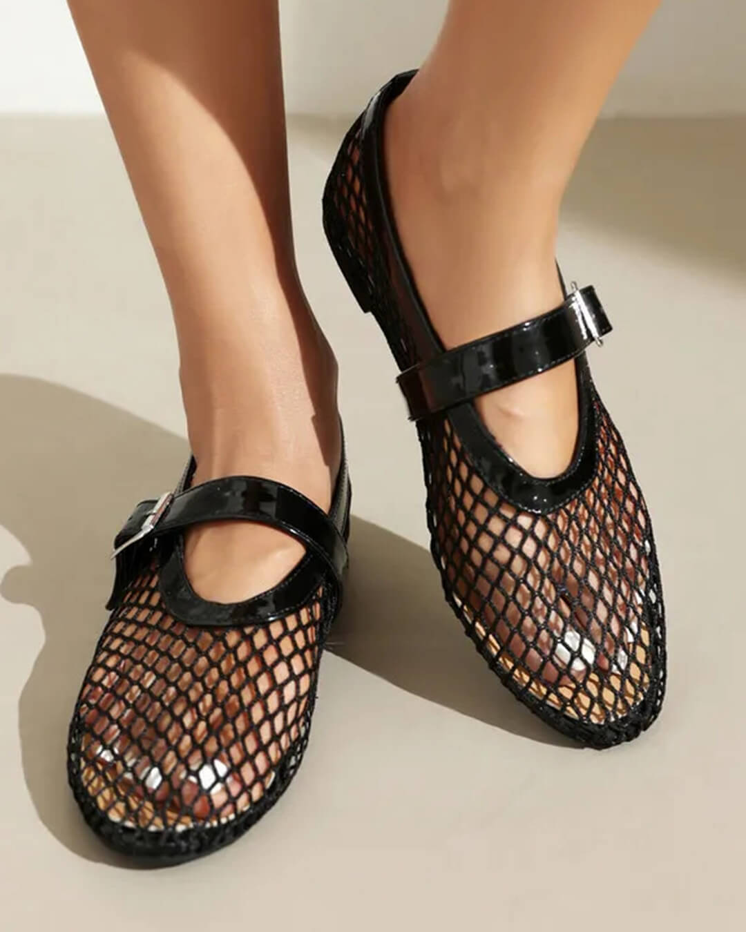 Bianca Buckled Mesh Ballet Flats