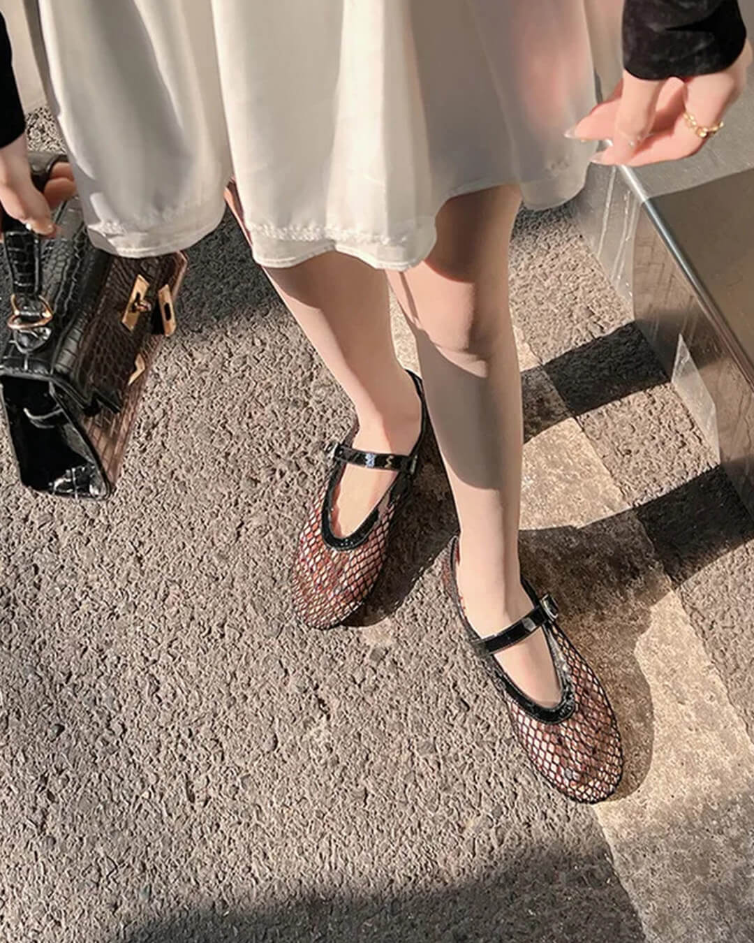 Bianca Buckled Mesh Ballet Flats