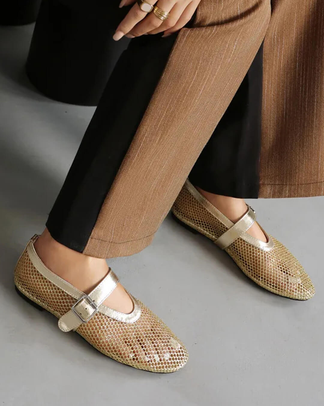Bianca Buckled Mesh Ballet Flats