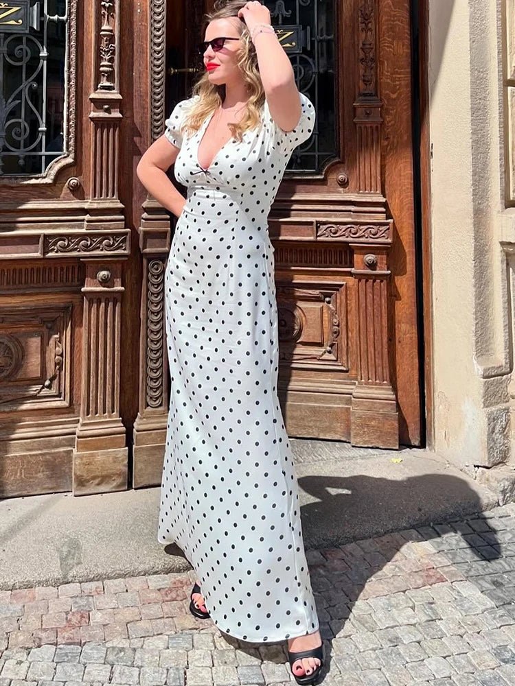 Bianca Polka Dot V-Neck Maxi Dress