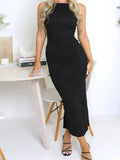 Bianca Ruched Sleeveless Party Dress with Back Split