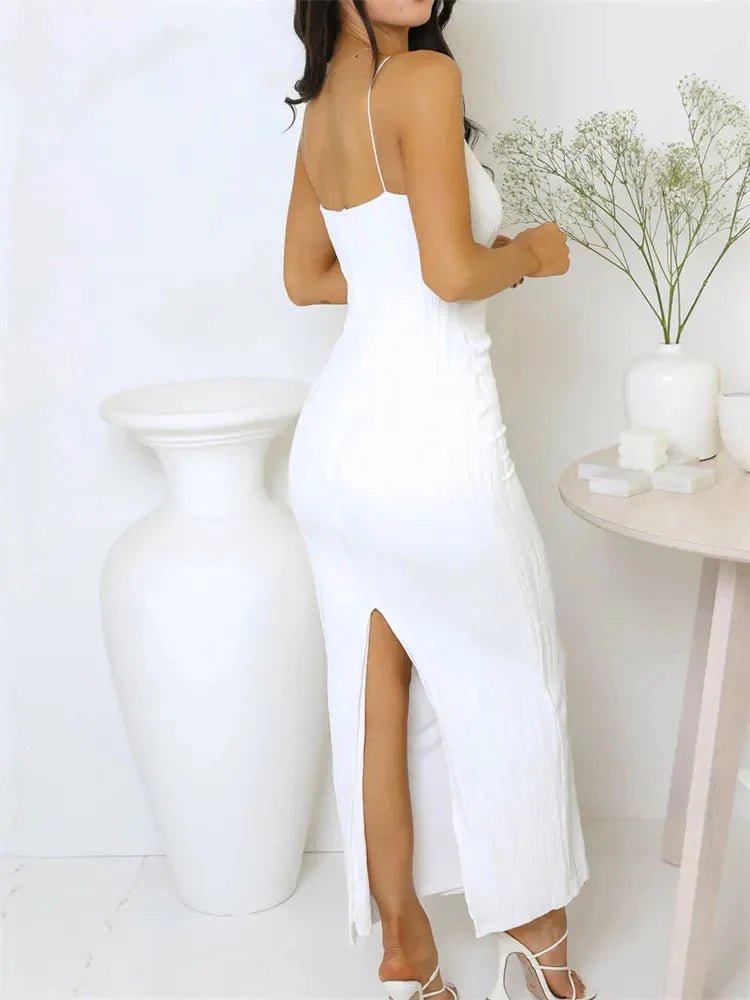 Bianca Ruched Sleeveless Party Dress with Back Split