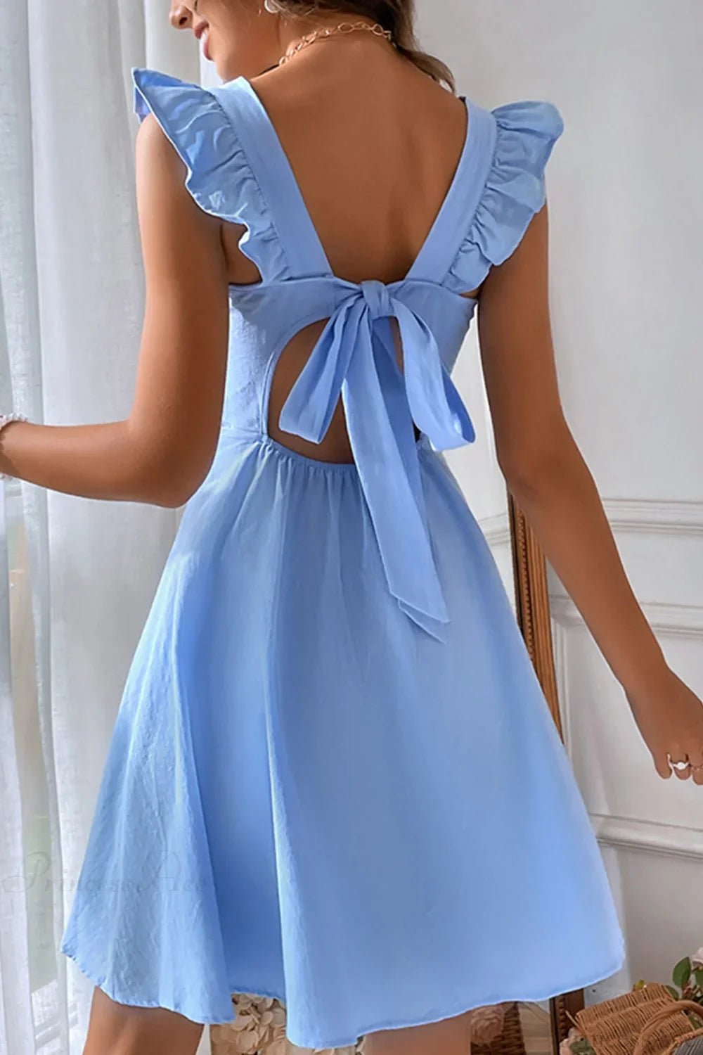 Bianca Sleeveless Mini Dress with Ruffle Tie-back