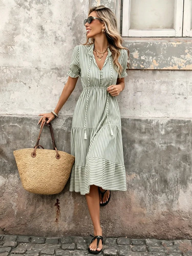 Bianca Striped Tassel Midi Dress