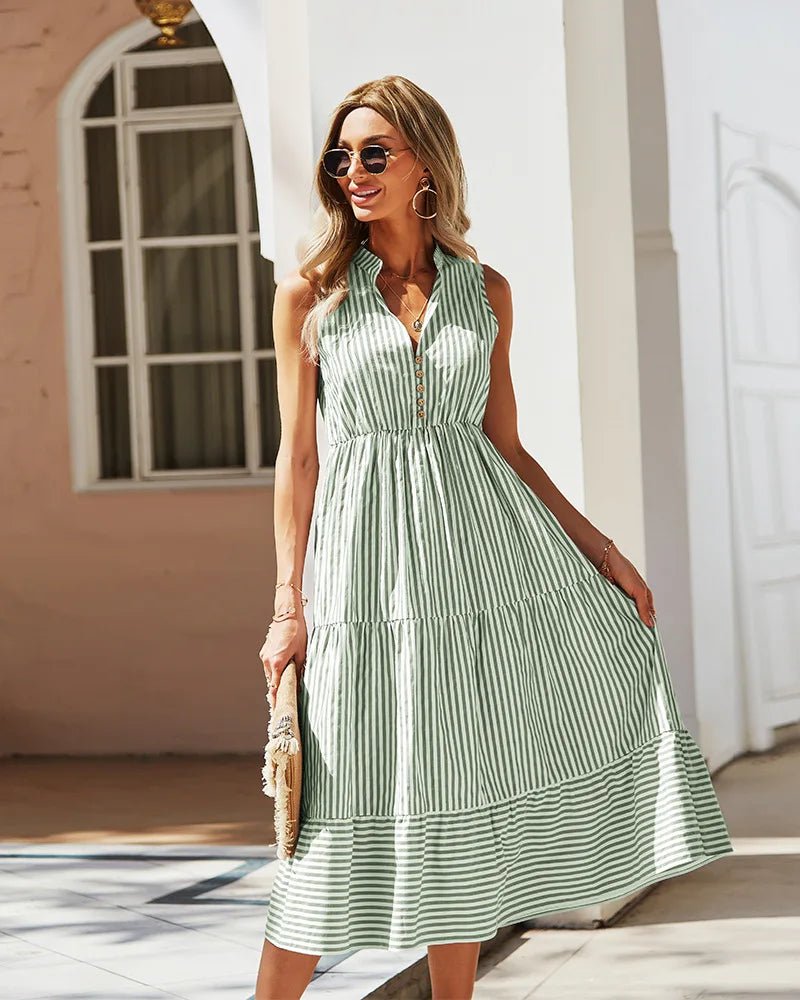Bianca Striped V-Neck Sleeveless Shirt Dress