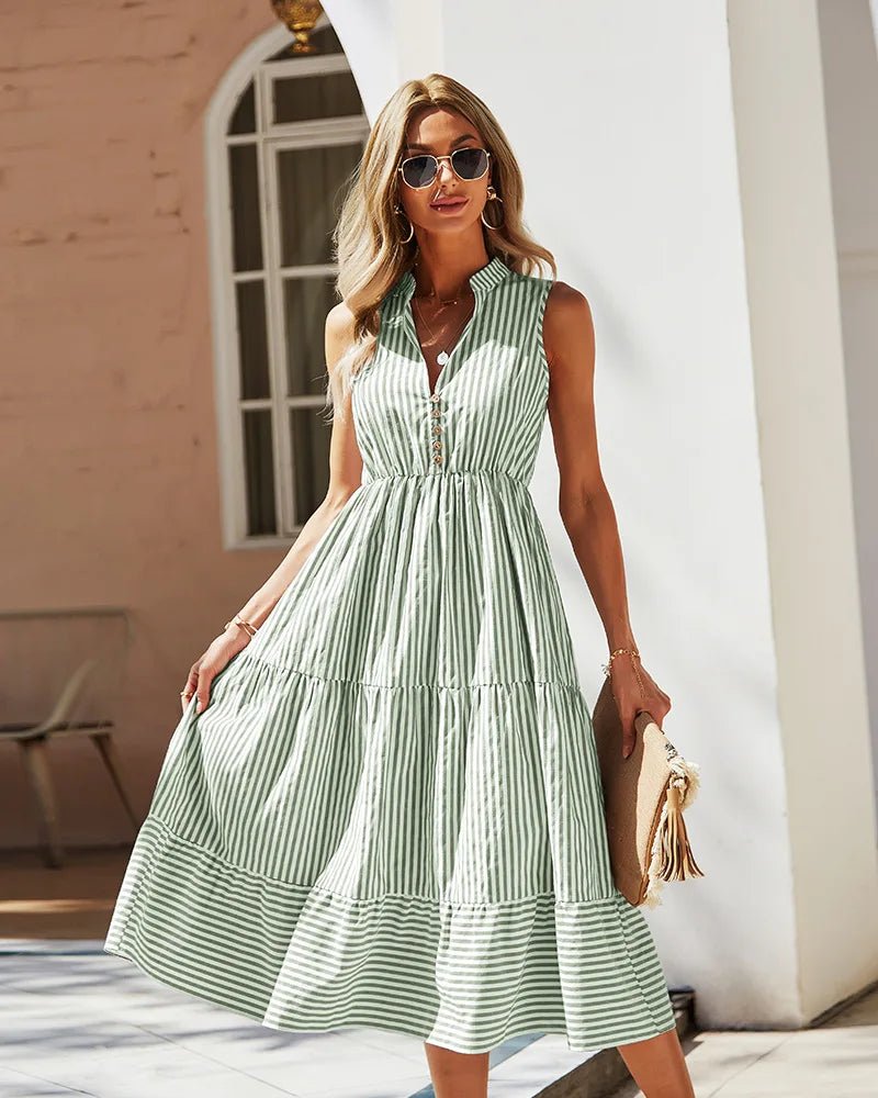 Bianca Striped V-Neck Sleeveless Shirt Dress
