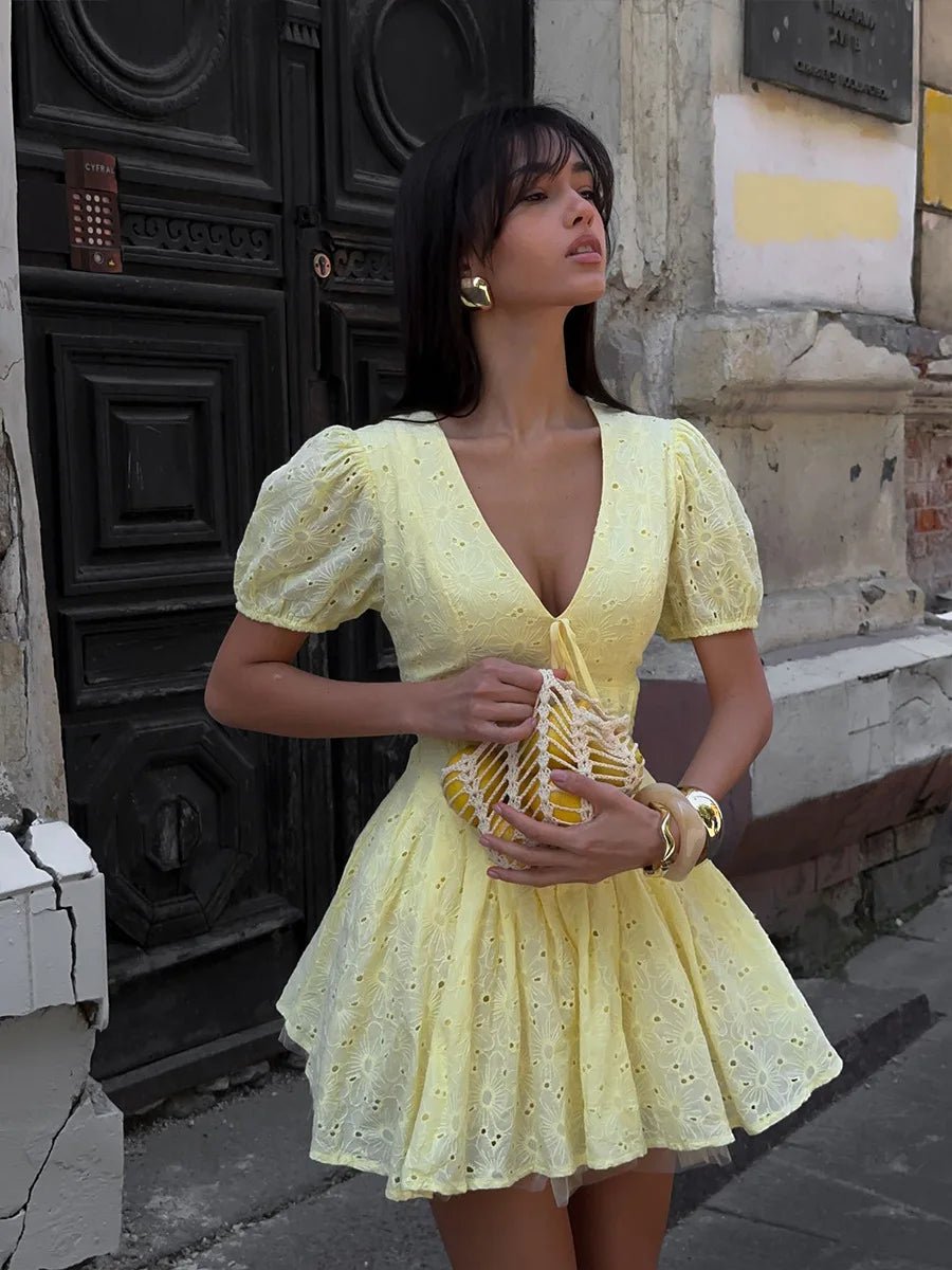 Bianca V-Neck Puff Sleeve Mini Dress