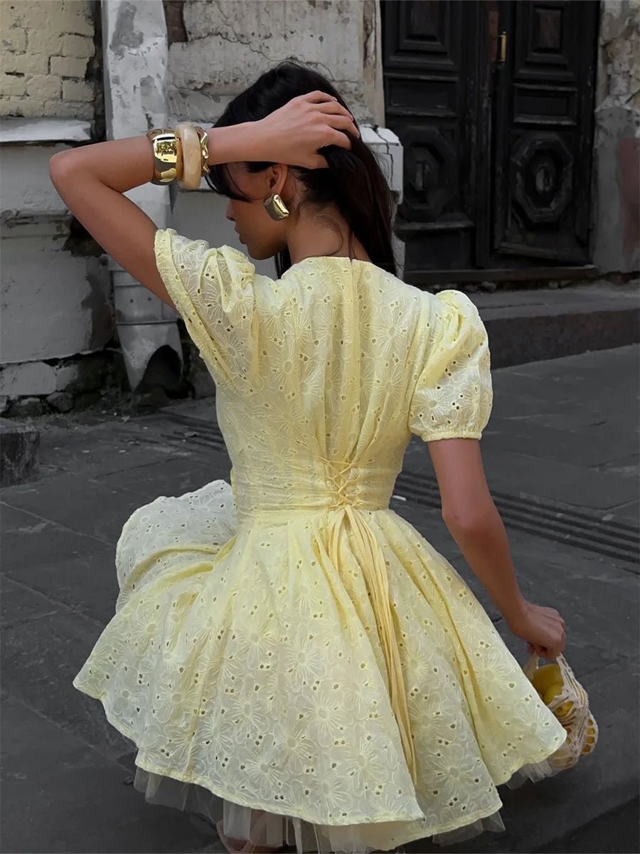 Bianca V-Neck Puff Sleeve Mini Dress