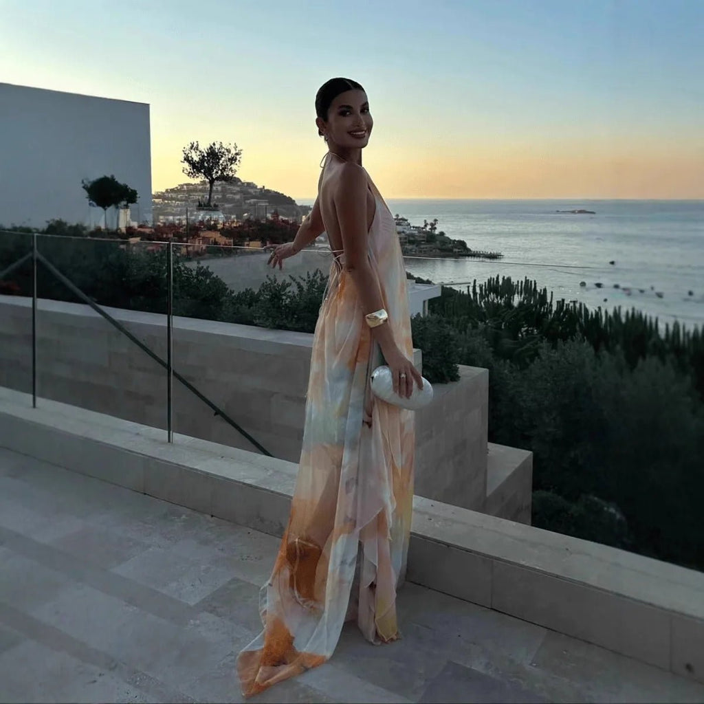 Cara Halter Neck Lace-Up Maxi Dress