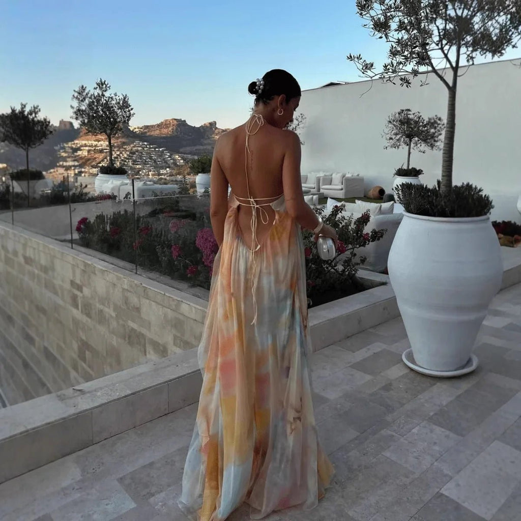 Cara Halter Neck Lace-Up Maxi Dress