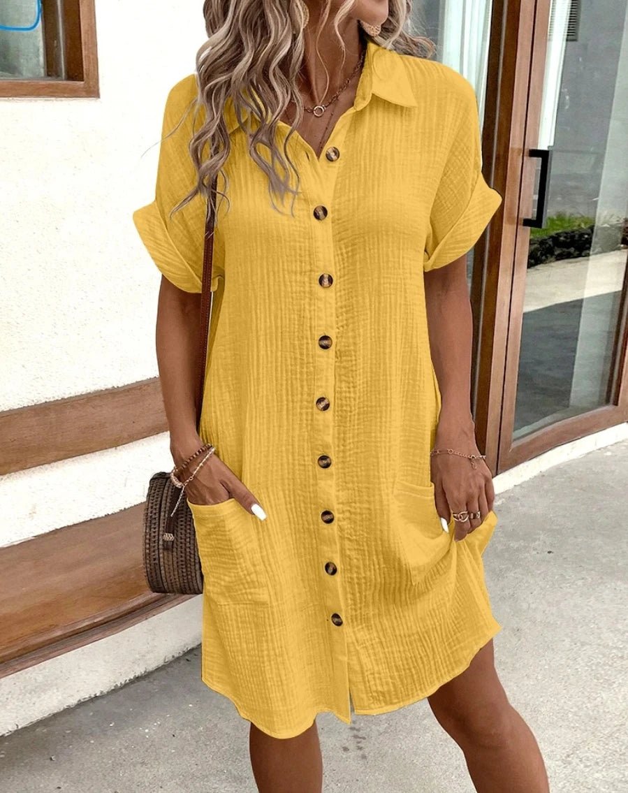 Catalina Cotton Linen V-Neck Mini Dress