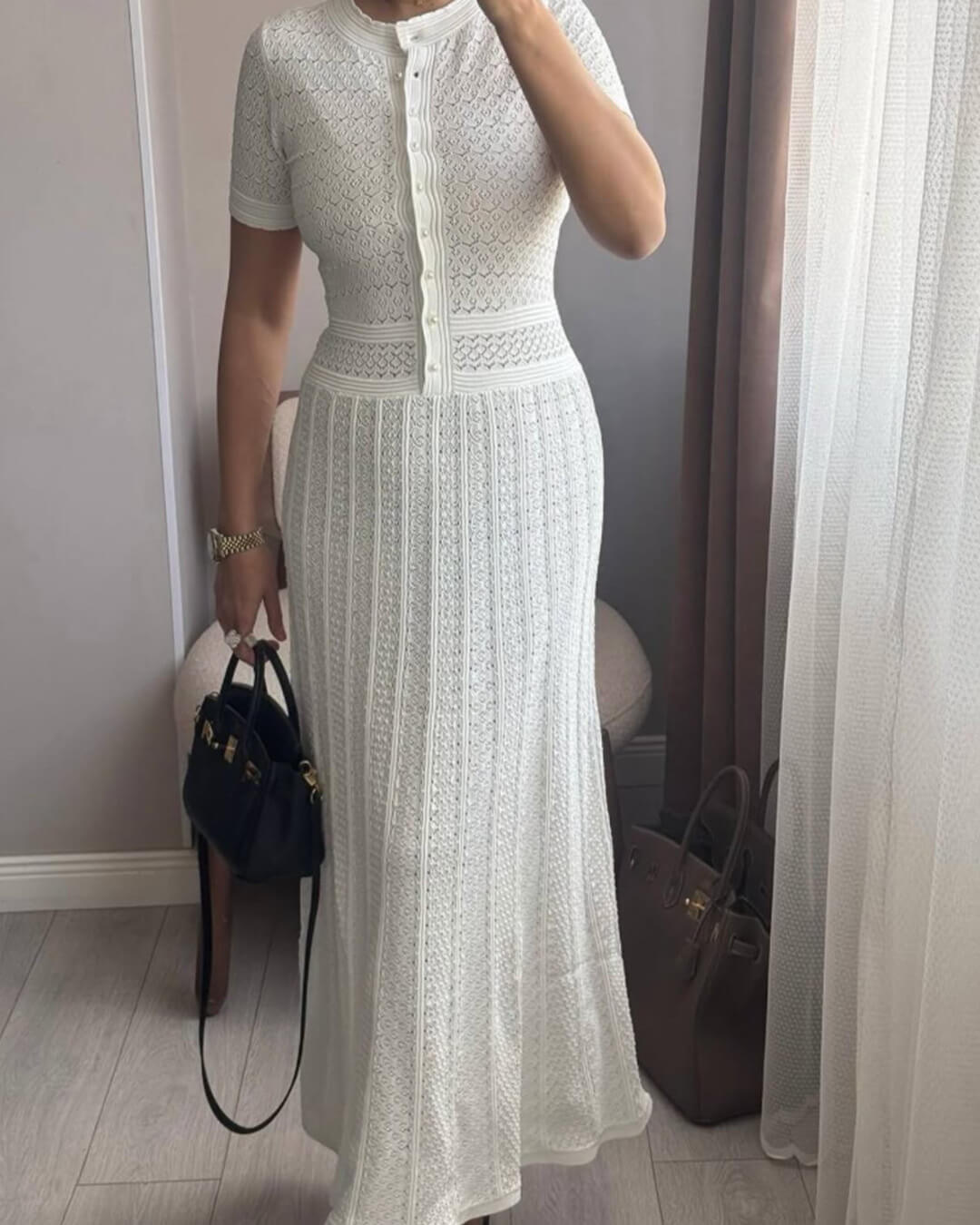 Celeste Half Button Knitted Midi Dress