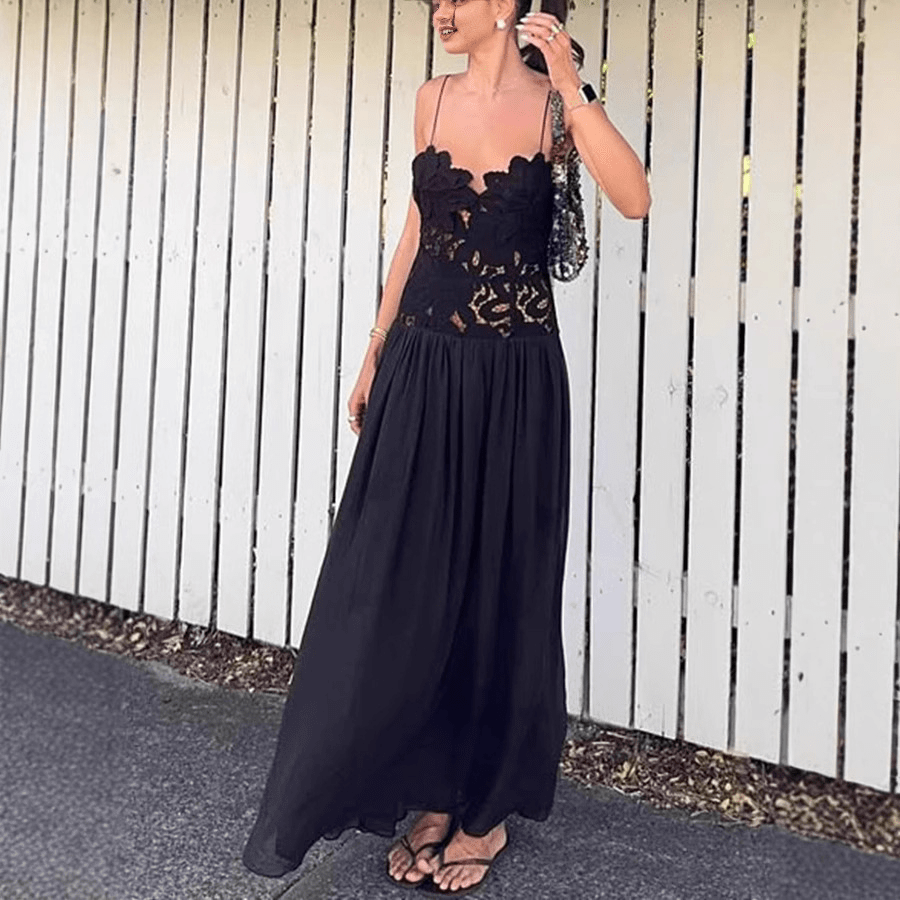 Celeste Lace Mesh Halter Evening Dress