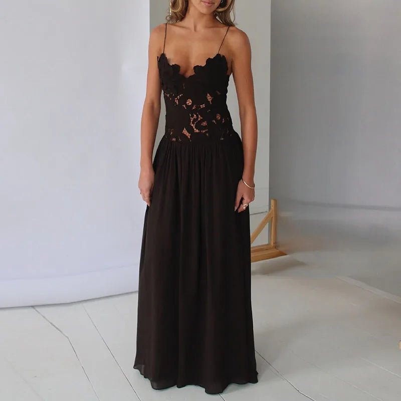 Celeste Lace Mesh Halter Evening Dress