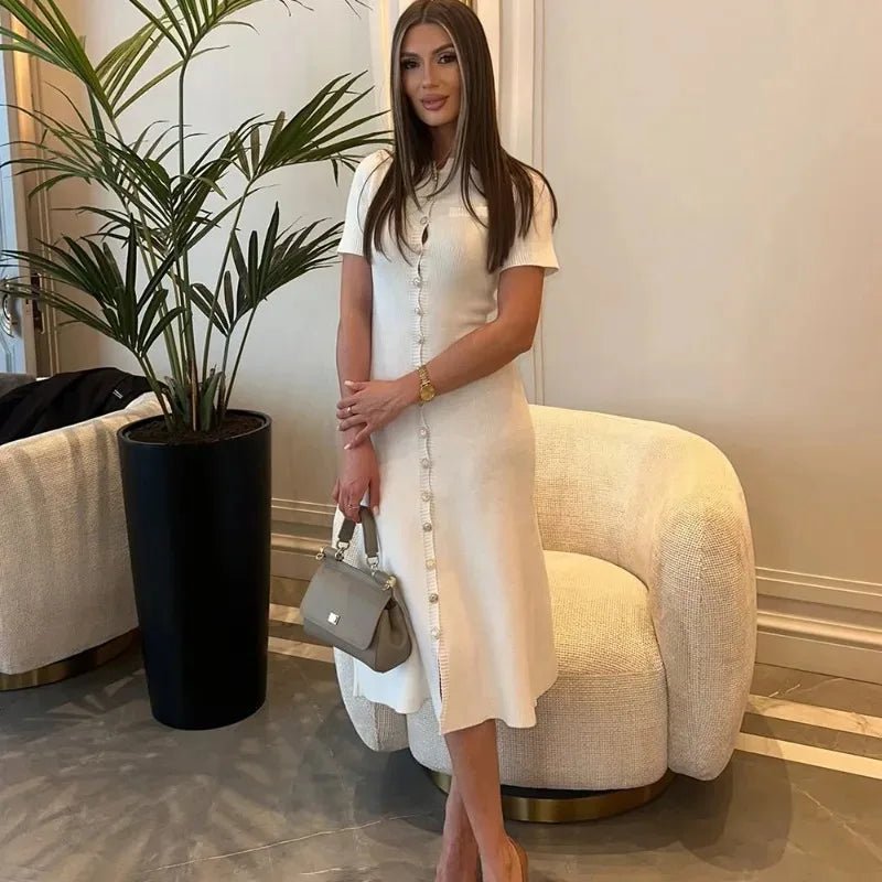 Celeste Ribbed Button-Front Knit Dress