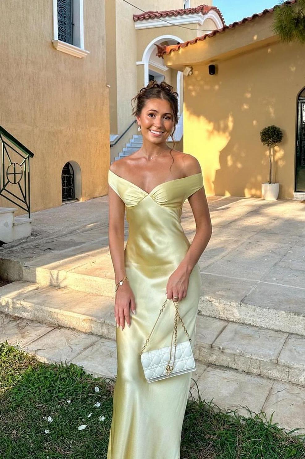 Clea Satin Off the Shoulder Maxi Dress