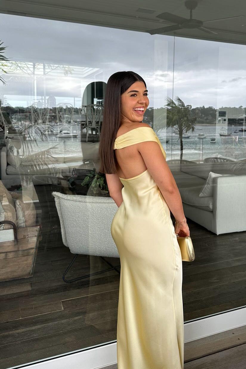 Clea Satin Off the Shoulder Maxi Dress