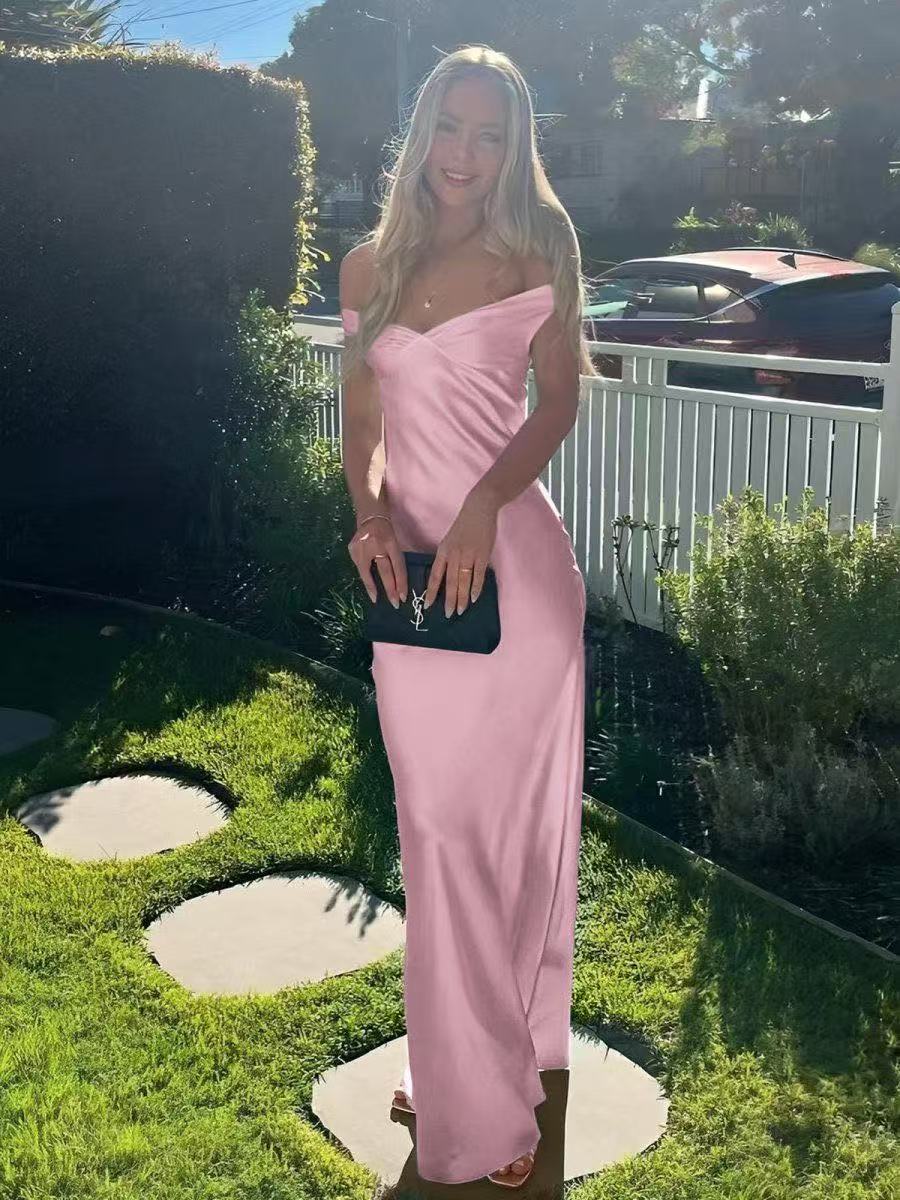 Clea Satin Off the Shoulder Maxi Dress