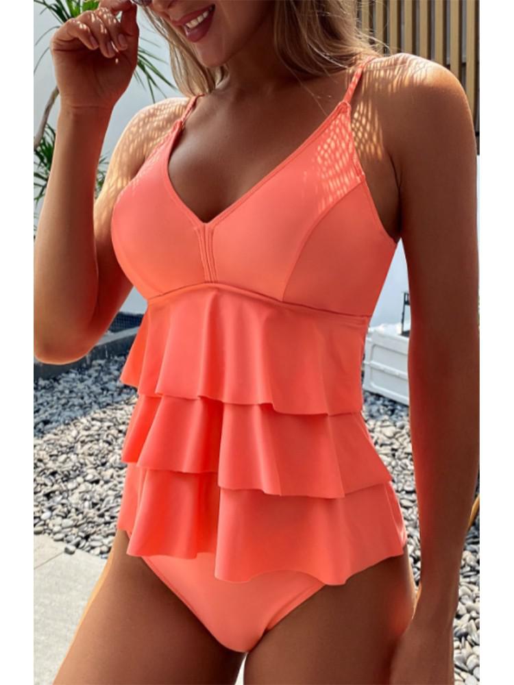 Elegant Summer Women's Swimsuit | V-Neck Design with Layered Ruffles for Flattering Comfort