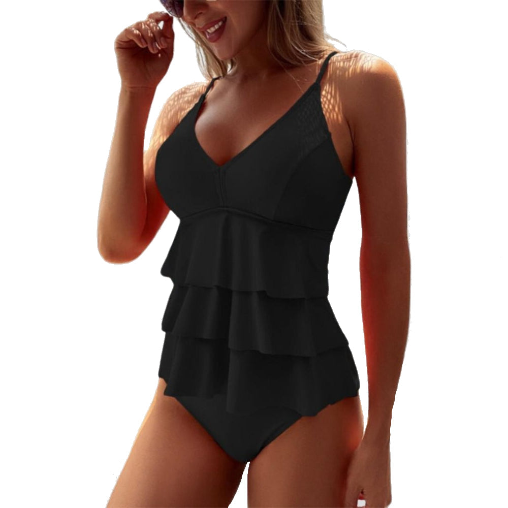 Elegant Summer Women's Swimsuit | V-Neck Design with Layered Ruffles for Flattering Comfort