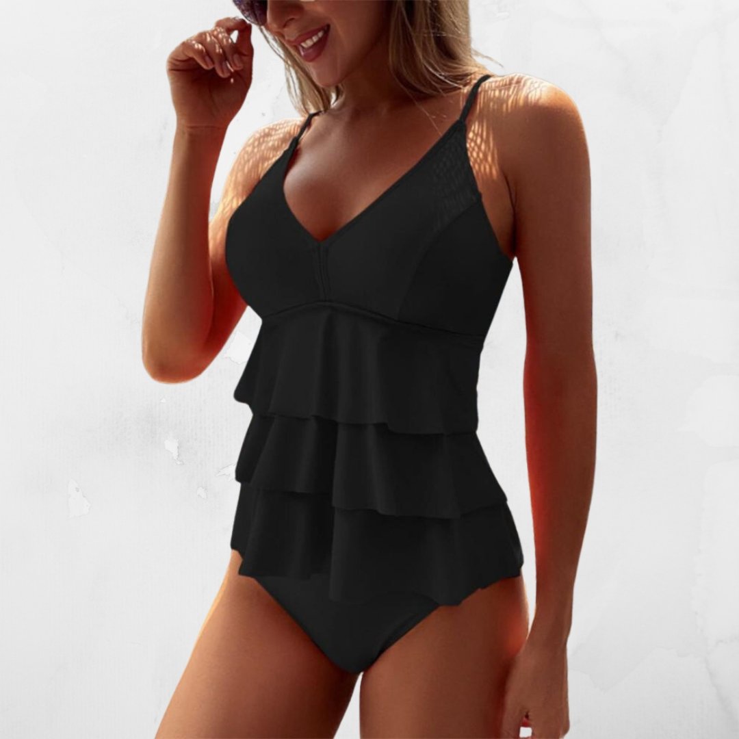 Elegant Summer Women's Swimsuit | V-Neck Design with Layered Ruffles for Flattering Comfort