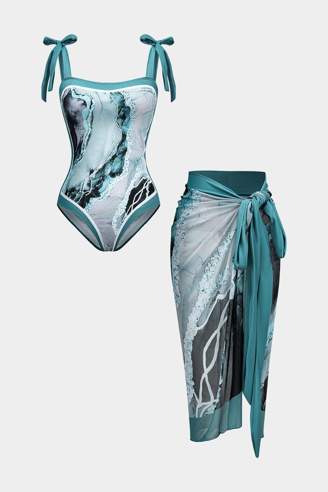 Elegant Women's Swimsuit Set with Abstract Print & Adjustable Straps | Flattering Swimwear for Stylish Beach Days