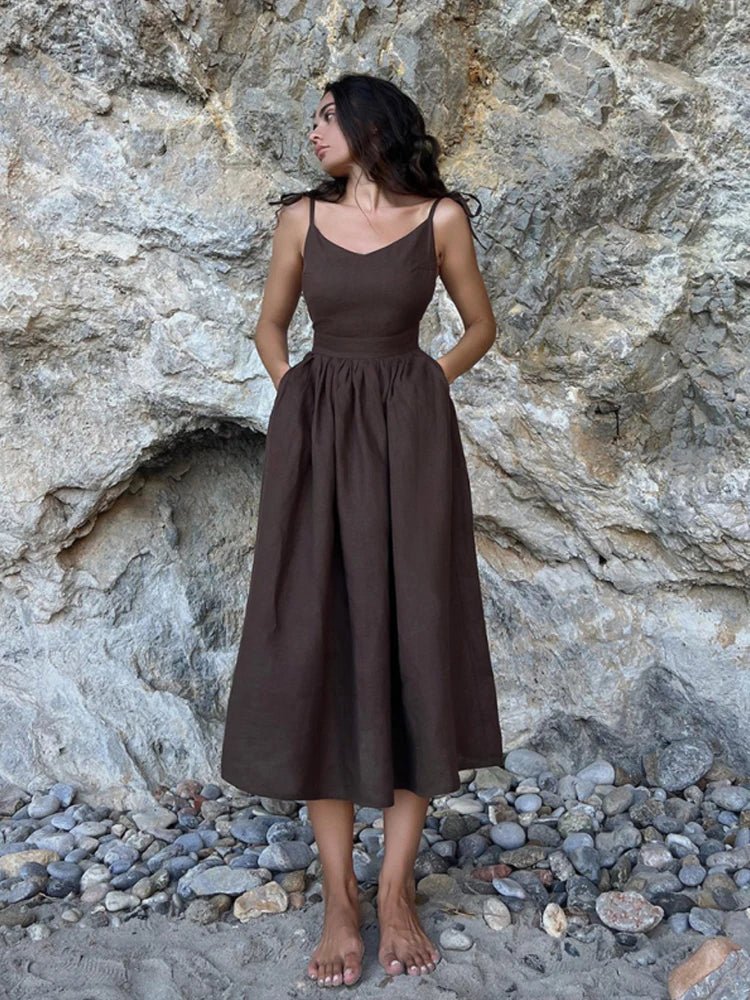 Elisabeta Backless Tie-Strap Midi Dress