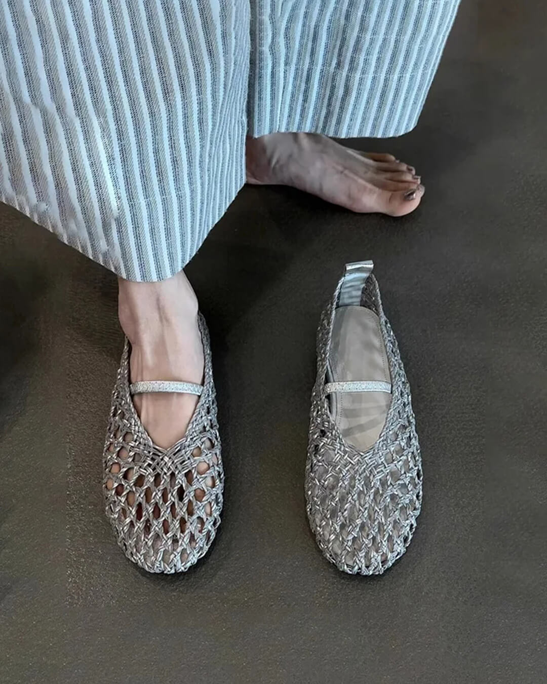 Francesca Hollow Woven Flat Shoes