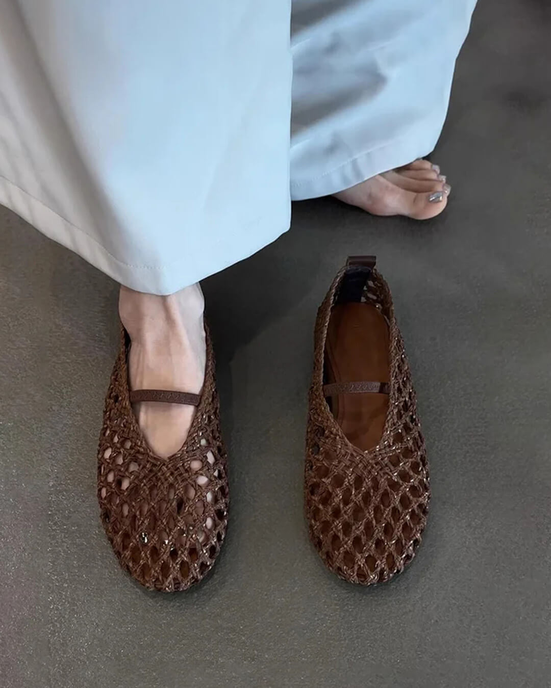 Francesca Hollow Woven Flat Shoes